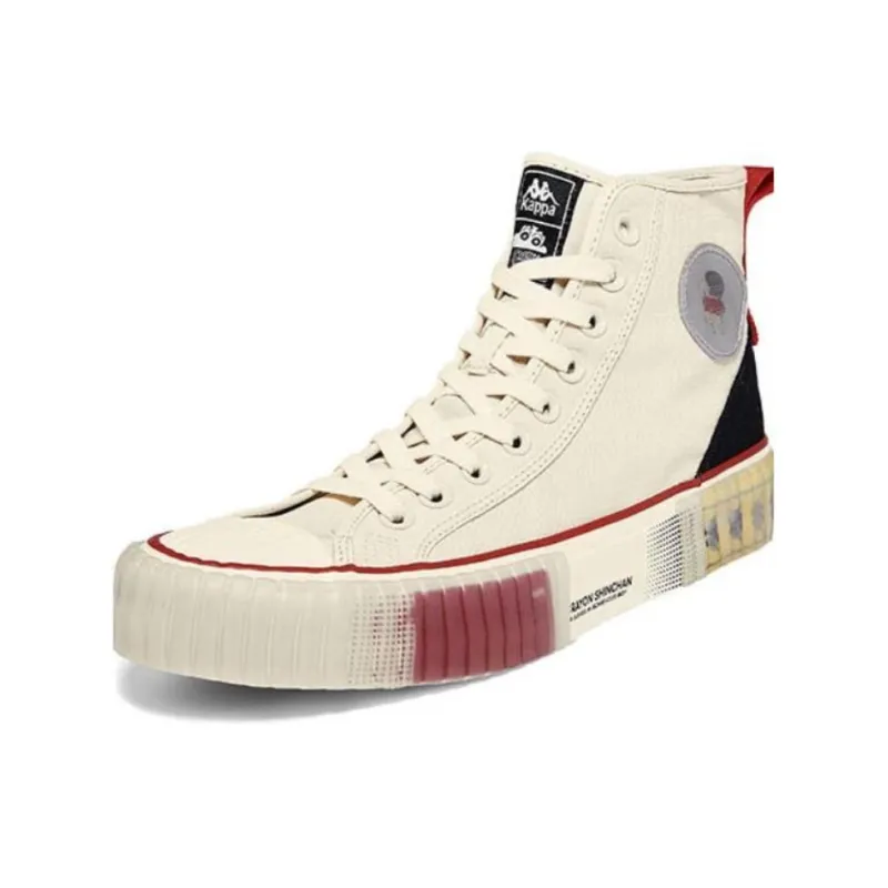 SHINCHAN x Kappa Anti Slip Wear Resistant High Top Skateboard Shoes Unisex White Red-0
