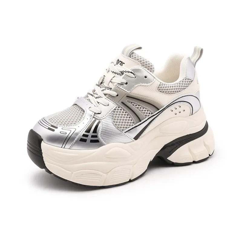 Milan Love Song Height Increasing Wear Resistant Low Top Chunky Sneakers 8cm Women's Gold-6