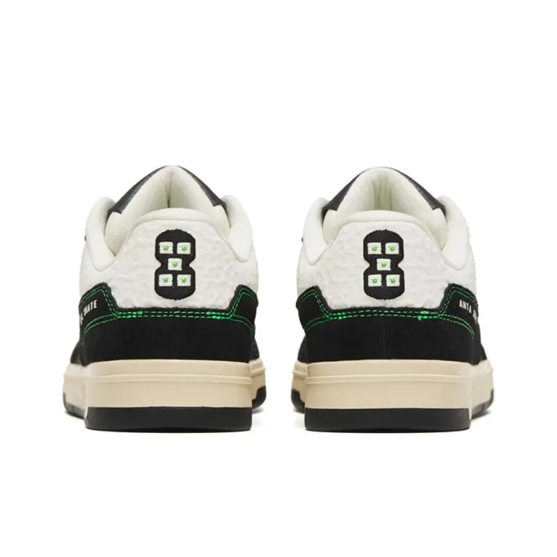 Anta Qiuyou Non slip Lightweight Low Top Skateboard Shoes Women's Black White Green-3
