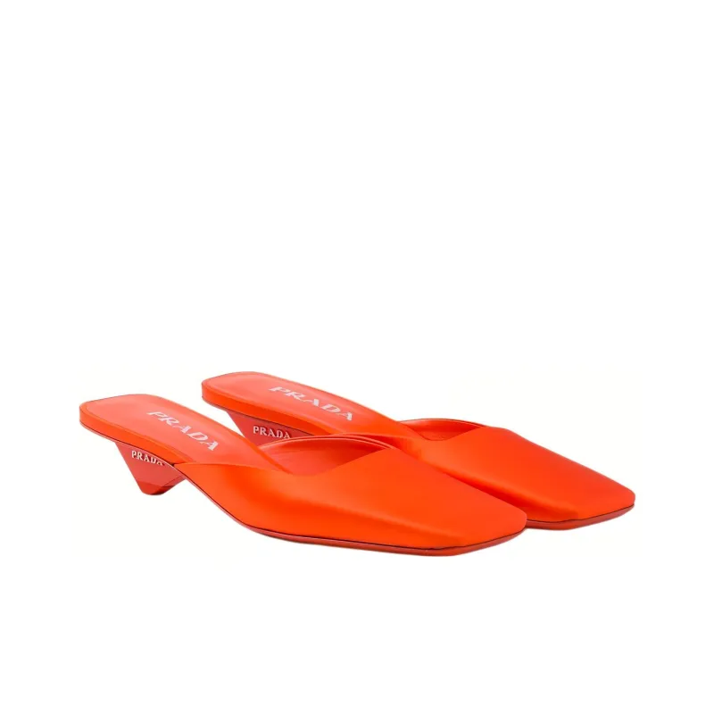 PRADA SABOT 35 MID HEEL SQUARE TOE MULE SATIN-1
