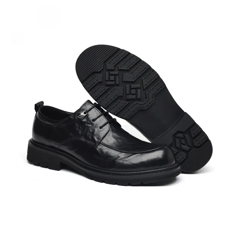 LUOGOKS Men's Casual Shoes Men Low Top Black/Dark Brown-3