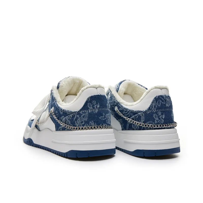 LAZY BONS Warm Height Increasing Wear-Resistant Slip-Resistant Low-Top Fleece-Lined Skateboard Shoes Unisex Blue-4