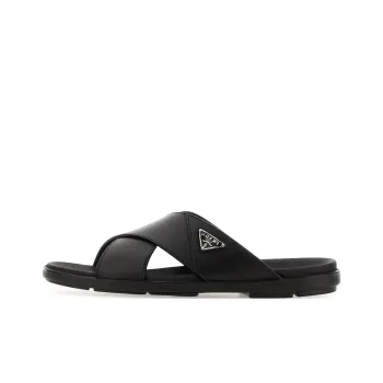PRADA Triangle Logo Slip On Sandals