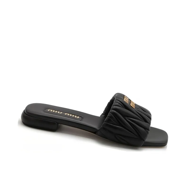 MIU MIU Matelassé Slide Slippers Women's Black-3