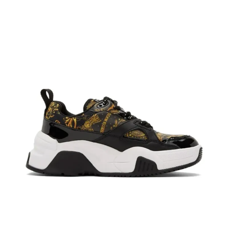 VERSACE JEANS Couture Slip-Resistant Low-Top Sports Casual Shoes Women's Black Yellow-1