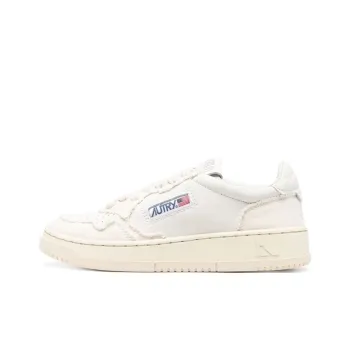 AUTRY Medalist Low Soft Goatskin And Frayed Canvas 'White And Ivory White' Women's