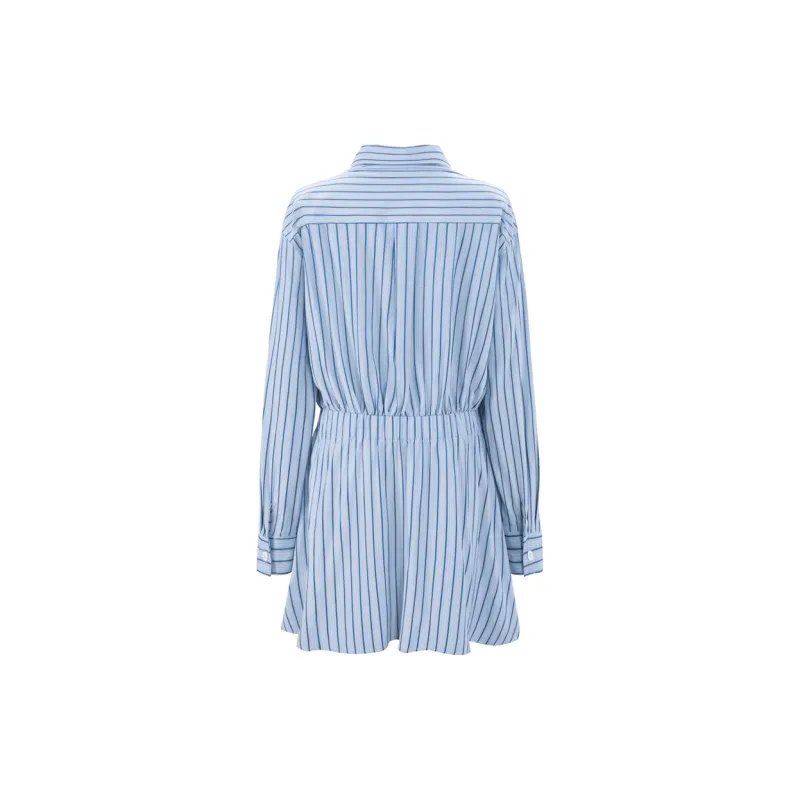 UNIFREE Long-Sleeved Dress Shirt Dress Pleated Skirt Skirt Women's Blue-1