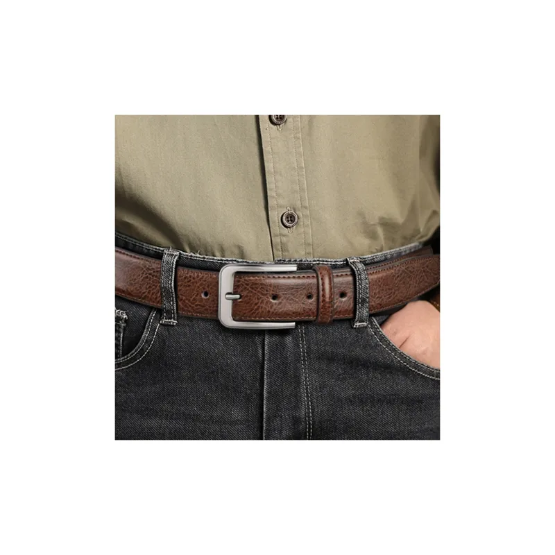 WilliamPOLO Cow Leather Leather Belts Men's Gunmetal Buckle Coffee Strap 3.4cm Wide-5