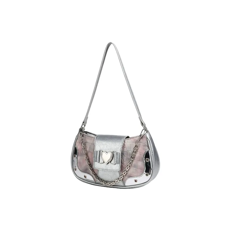Carksky PU Crossbody One Shoulder Handbag Regular Women's Silver/Black-2