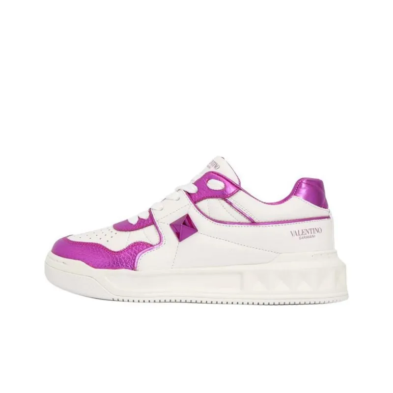 Valentino Rockstud Low Top Stylish Skateboarding Shoes Women's White Purple-0