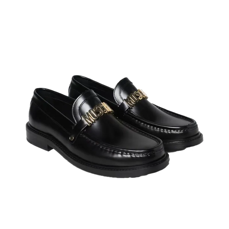 MOSCHINO Logo-lettering Leather Loafers-4