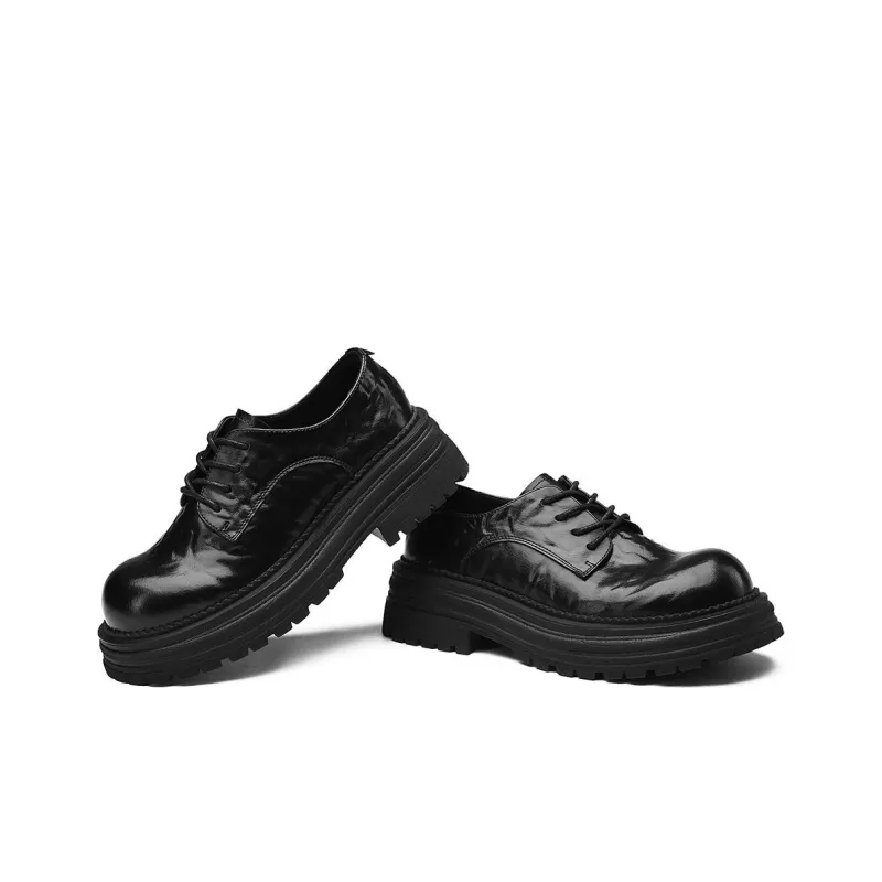 BOSSSUNWEN Loafers, Small Leather Shoes Platform Casual Shoes Women's Black-3