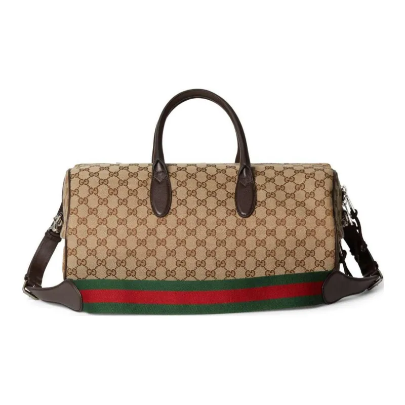 GUCCI Canvas With Leather Trim One Shoulder Crossbody Handbag, Travel Bag Medium Size Men's Beige & Ebony-3