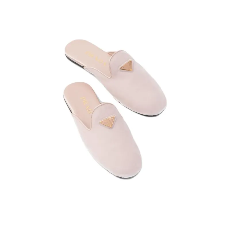PRADA Logo-plaque Velvet Slippers-2