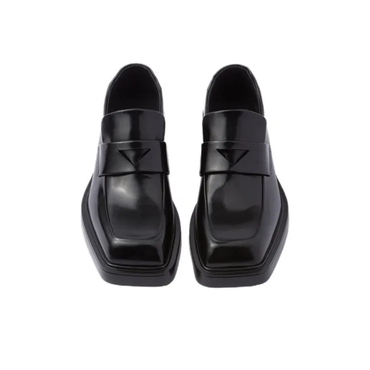 PRADA Triangle-patch Leather Loafers-3