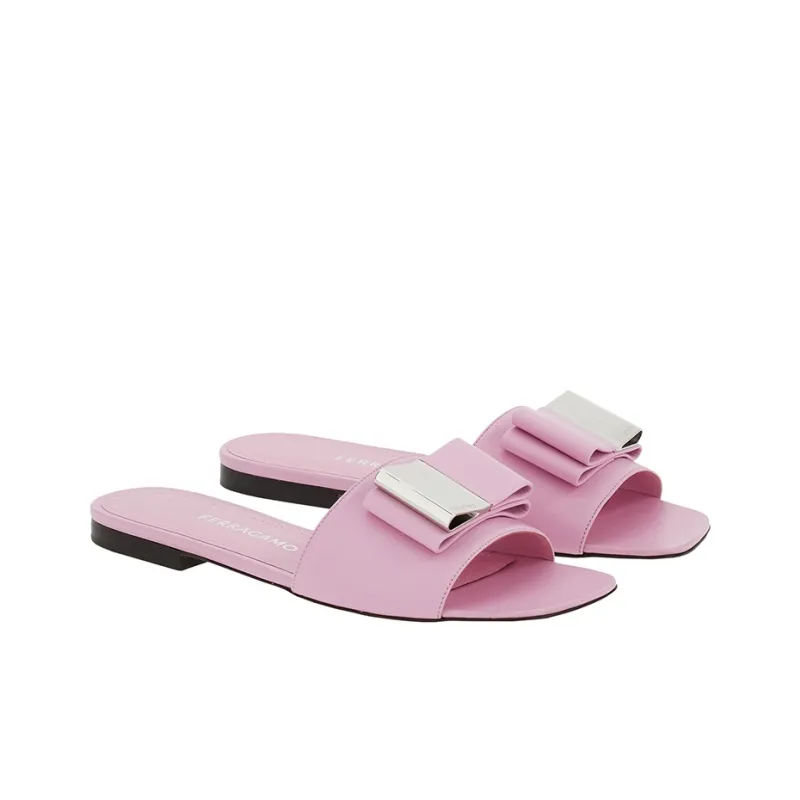 FERRAGAMO Double-bow Leather Slides-2