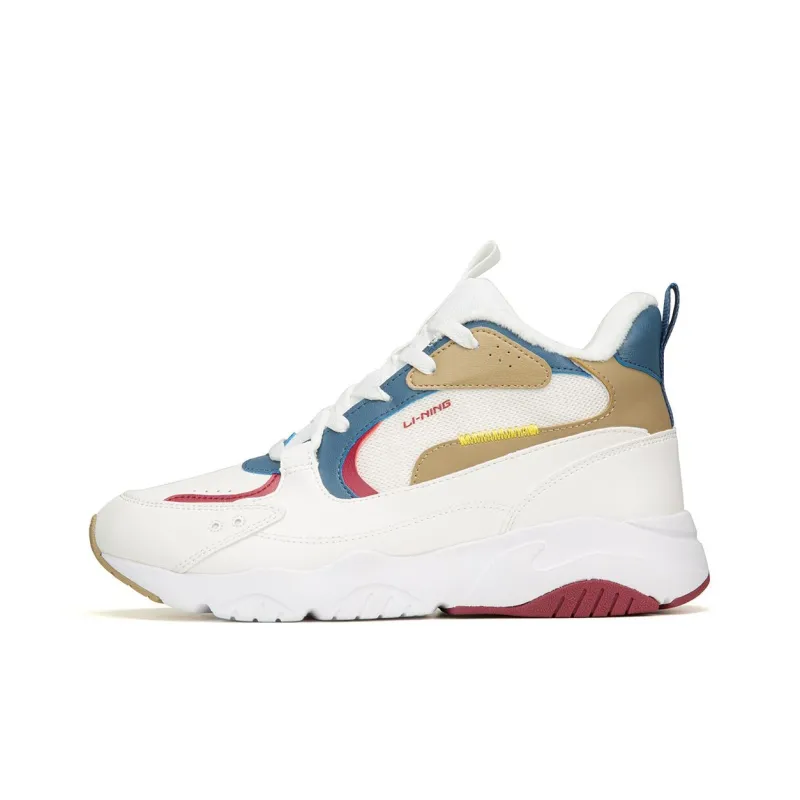 LiNing Fleece Lined Slip Resistant, Abrasion Resistant, Thermal Mid Top Sports Casual Shoes Men's Mist White-0
