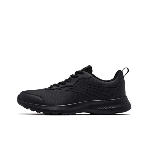 QIAODAN Cushioned Slip Resistant Abrasion Resistant Low Top Casual Running Shoes Men's Black Gold