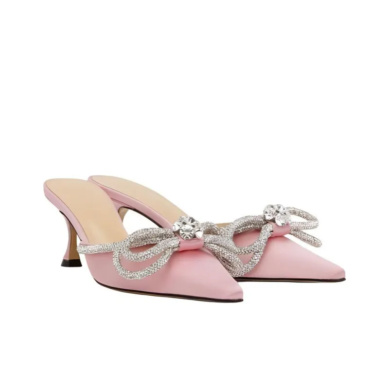 MACH & MACH Doubel Bow Embellished Slip On Mules Women's-2