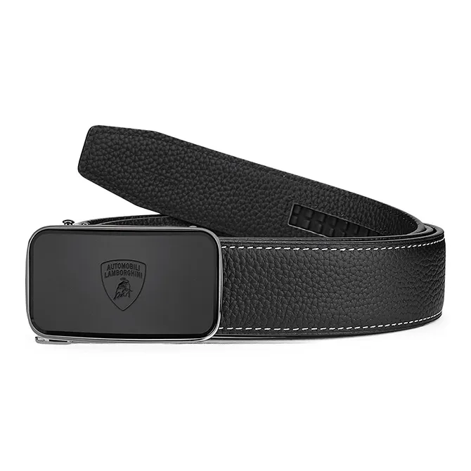 Automobili Lamborghini Cow Leather Belts Men's Black Width 3.4cm-3