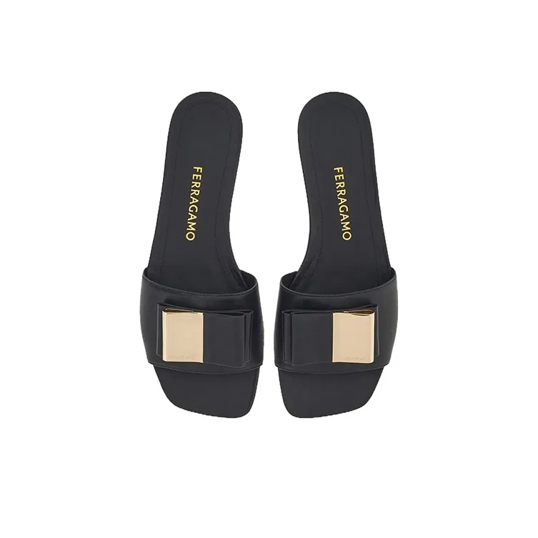 FERRAGAMO Double-bow Logo-engraved Slides-3