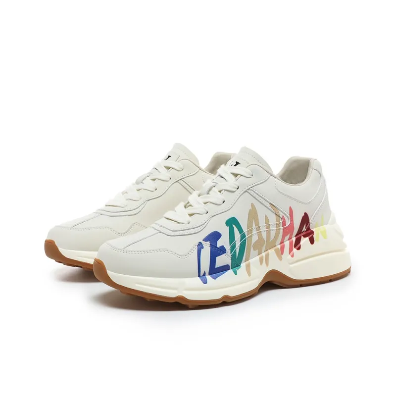 CEDAR HAN Cushioning And Abrasion Resistant Coverage Low Top Chunky Sneakers Unisex Ecru-1