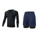 1001 Gray Line+530 Blue Shorts[Includes Swimming Cap+Swim Goggles]