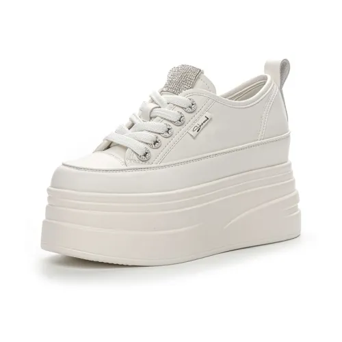 Shoe Cabinet Floral Language Slip-Resistant Breathable Height Increasing Low-Top Skateboard Shoes 8cm Women's