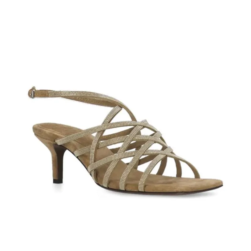 Brunello Cucinelli One Strap Sandals 7cm Women's Beige-2