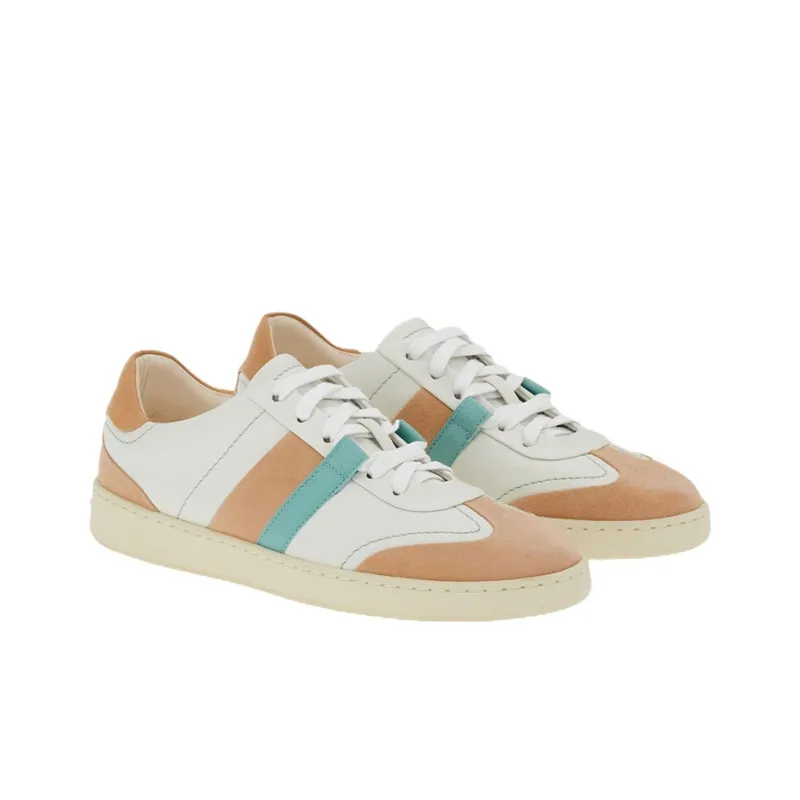 FERRAGAMO Low Top Stylish Skateboarding Shoes Women's White Umber-1
