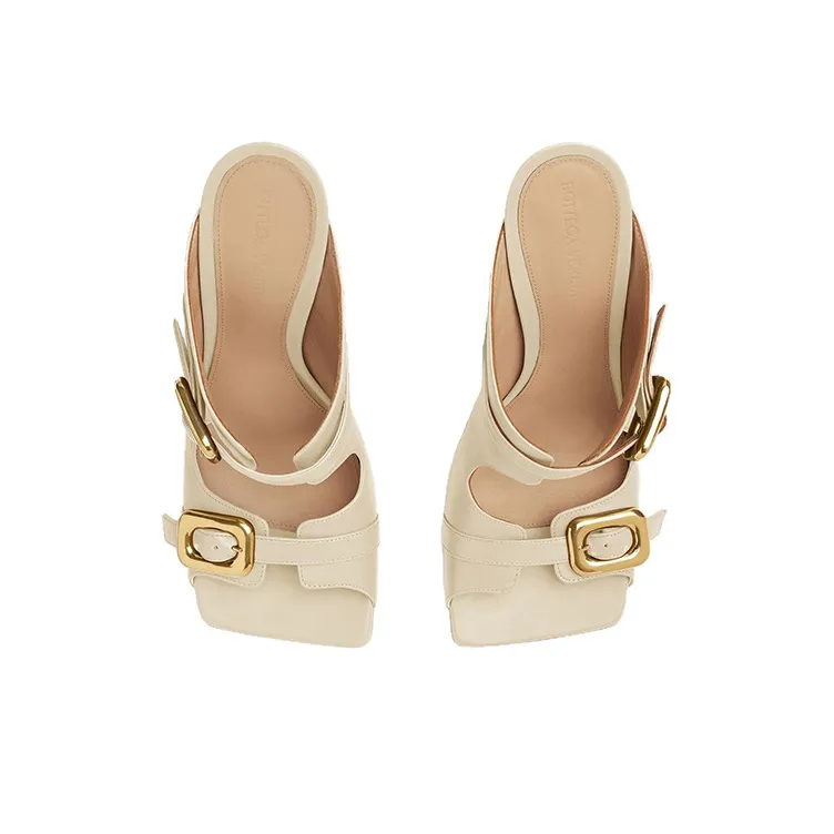 Bottega Veneta Stretch Closed Toe Slippers 9cm Women's Beige-1
