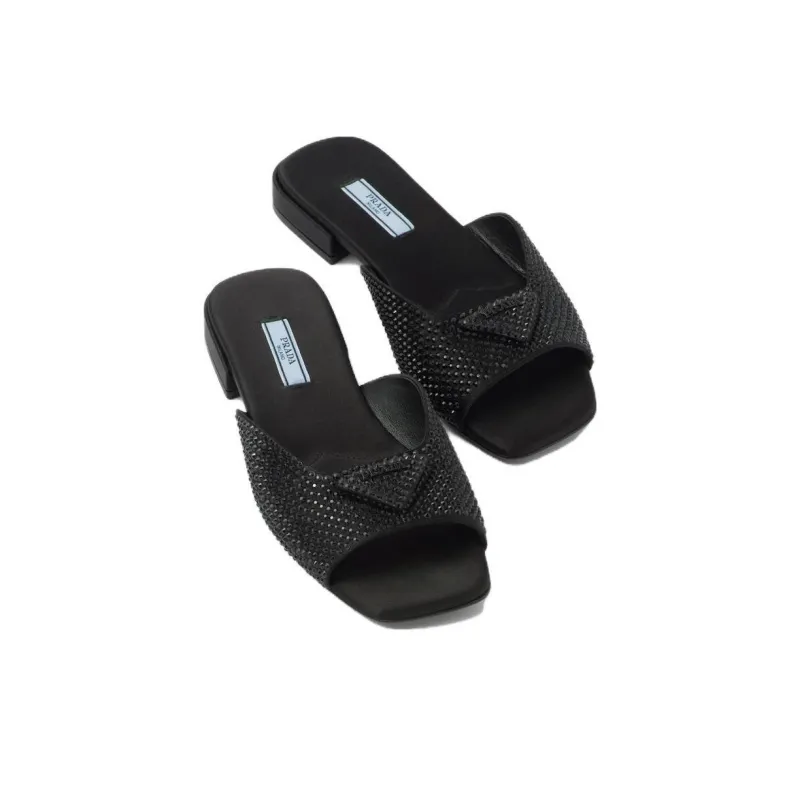 PRADA Rubber Sole Slip Resistant Slide Slippers Women's Black-4