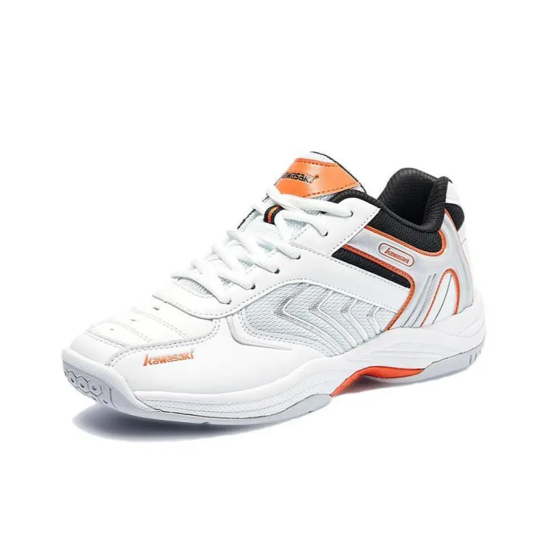 Kawasaki Cushioning, Wear Resistant Low Top Badminton Shoes Unisex White Orange-3