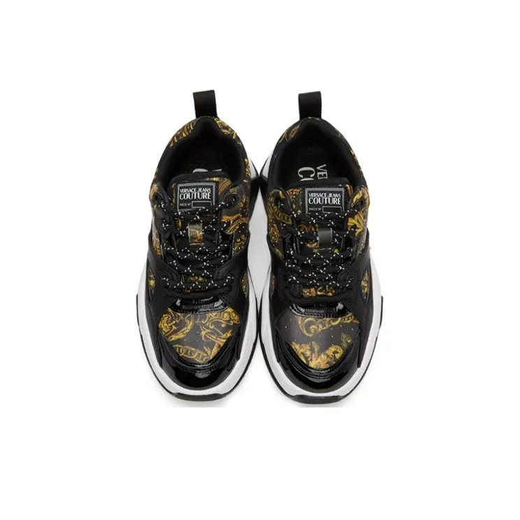 VERSACE JEANS Couture Slip-Resistant Low-Top Sports Casual Shoes Women's Black Yellow-3