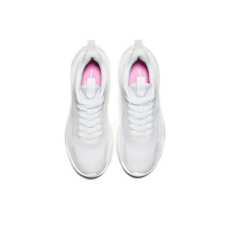Erke Cushioning Anti Slip And Wear Resistant Low Top Running Shoes Women's White Pink-3
