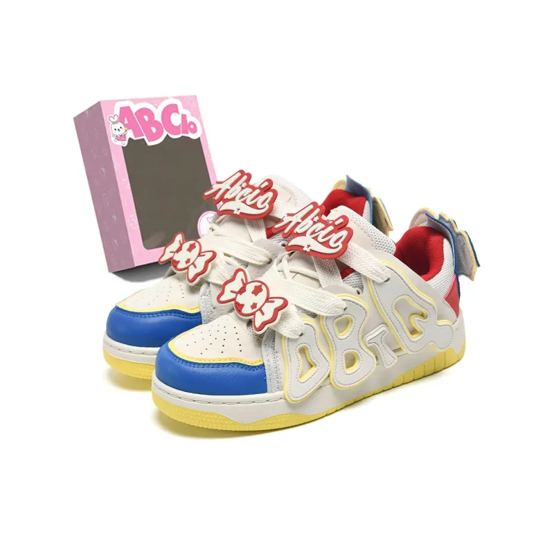 ABCIO Anti Slip Wear Resistant Low Top Skateboard Shoes Women's White Red-60