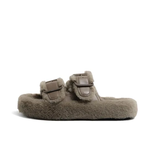 HUANQIU Quiet Abrasion Resistant Slide Slippers Women's Khaki