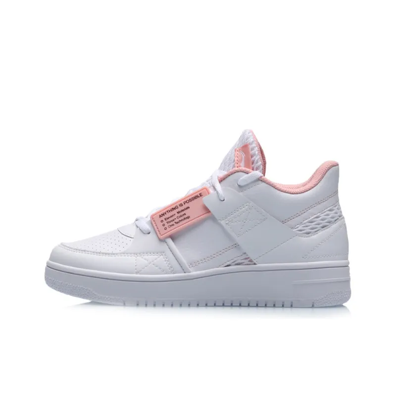 LiNing Anti Slip Wear Resistant Mid Top Basketball Shoes Women's Pink White-0