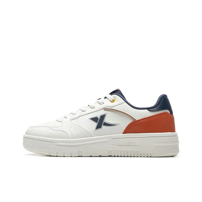 XTEP Waterproof And Wear-resistant Low-Top Skateboard Shoes Men's White Orange-0