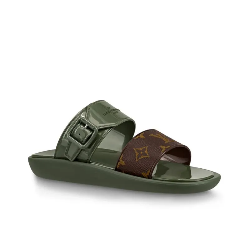 LOUIS VUITTON Sunbath Slide Slippers Women's Army Green-1