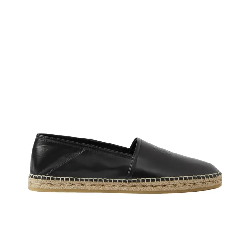 Burberry EKD Round Toe Leather Espadrille Black-1