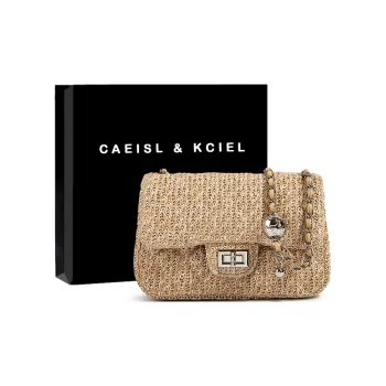 CAEISL&KCIEL PU Handbag Chain Shoulder Bag Crossbody Bag Women's Straw Woven Brown