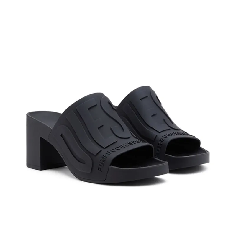 DIESEL Women's Sa Pamela H Heeled Rubber Pool Slide 'Black'-2