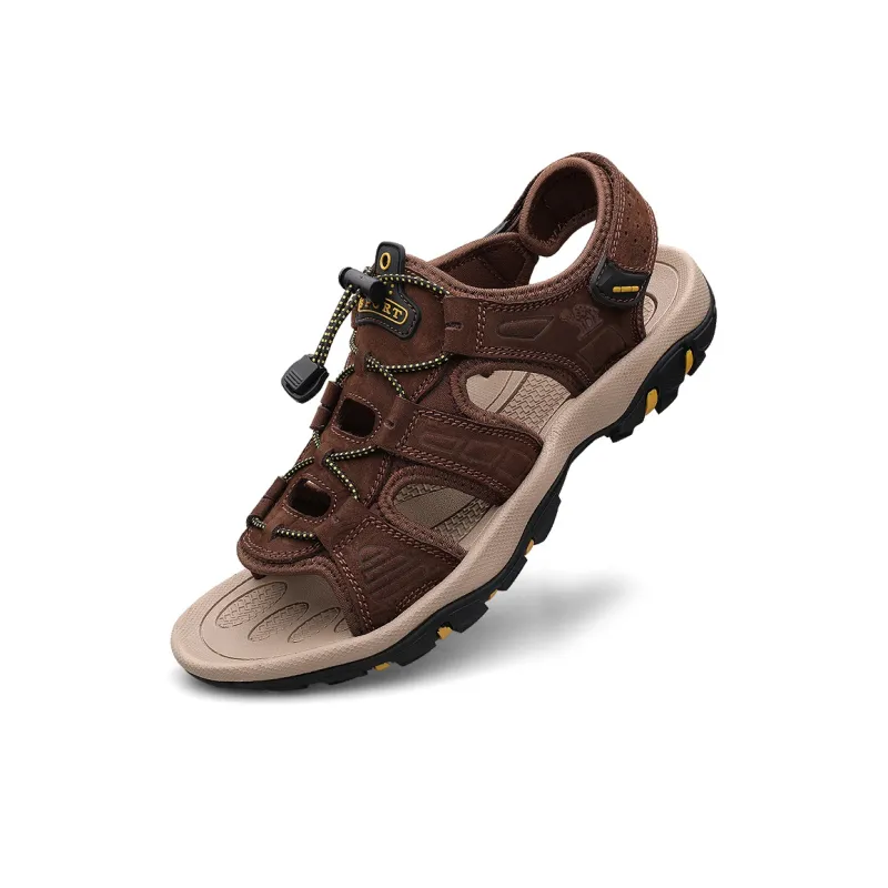 LAORENTOU Beach Sandals Men Black/Dark Brown/Khaki-6