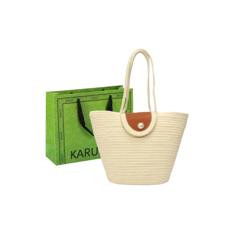 KARUISHA Woven Shoulder Bag Regular Women's Ecru/Multicolor/Yellow Brown/Khaki-10