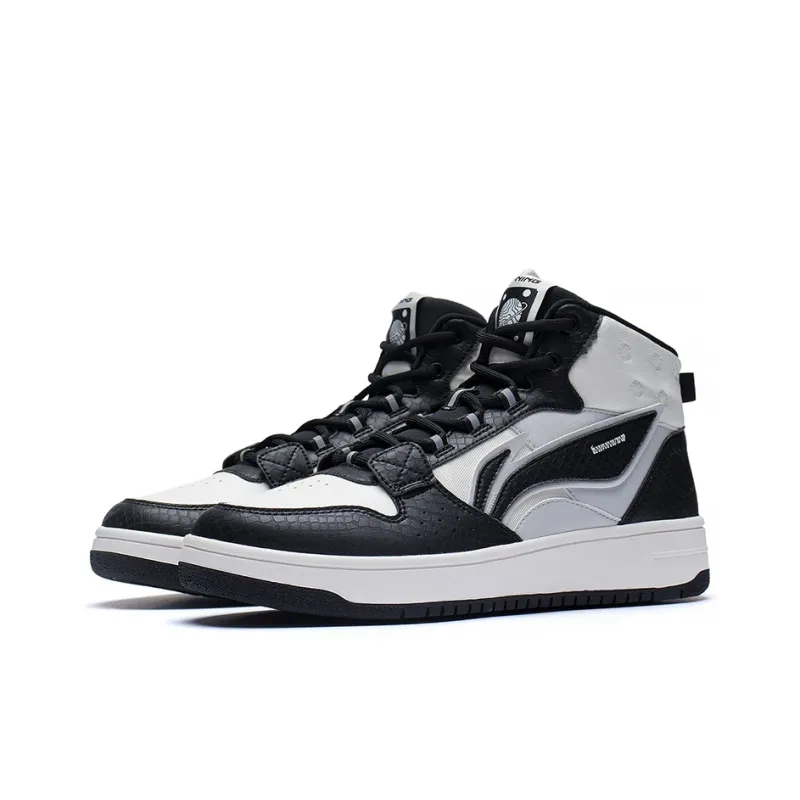 LiNing Mountain Plain Slip Resistant, Abrasion Resistant, Lightweight High Top Skateboard Shoes Men's Black White Gray-2