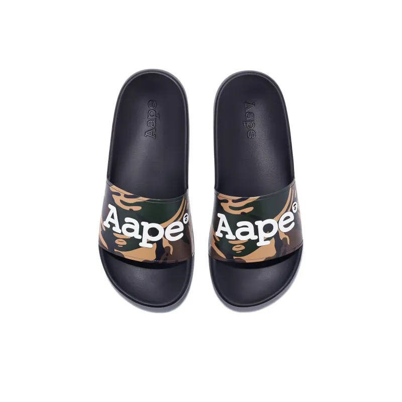 Aape Rubber Sole Shock Absorbers Slide Slippers Unisex Brown Green-1