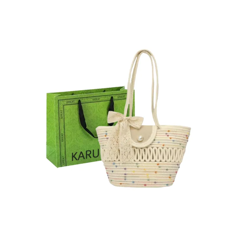 KARUISHA Woven Shoulder Bag Regular Women's Ecru/Multicolor/Yellow Brown/Khaki-5