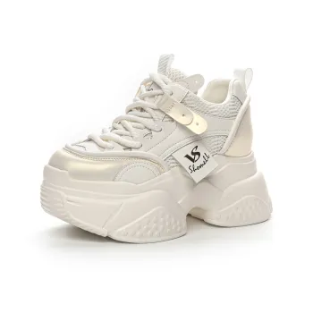Shoe Cabinet Floral Language Breathable Height Increasing Low-Top Chunky Sneakers Women's