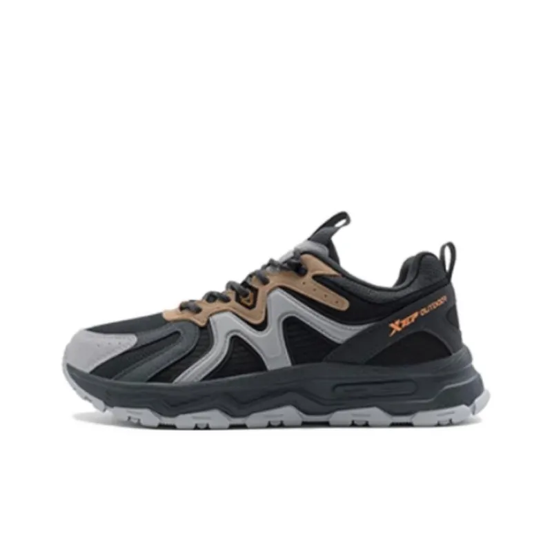 XTEP Anti Slip Wear Resistant Low Top Hiking Shoes Men's Black/Honey Tea Brown-0